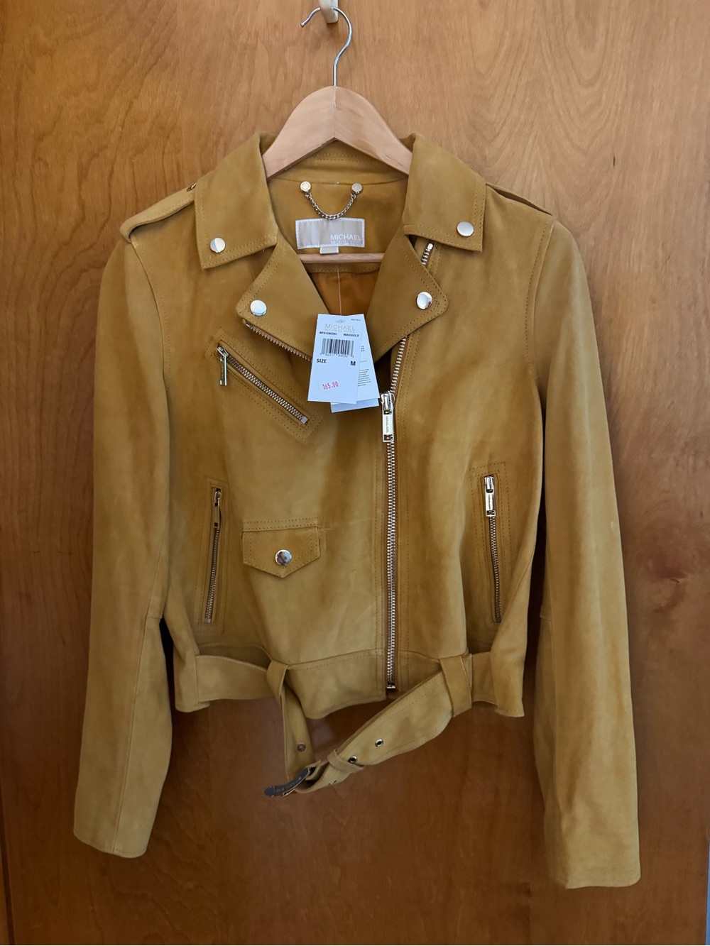 Michael Kors Mustard Suede Moto Jacket with Belt